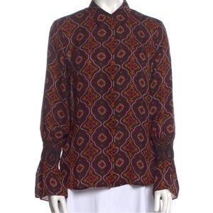 A.L.C. Burgundy Black Gold Paisley Print Silk Button Up Blouse 4